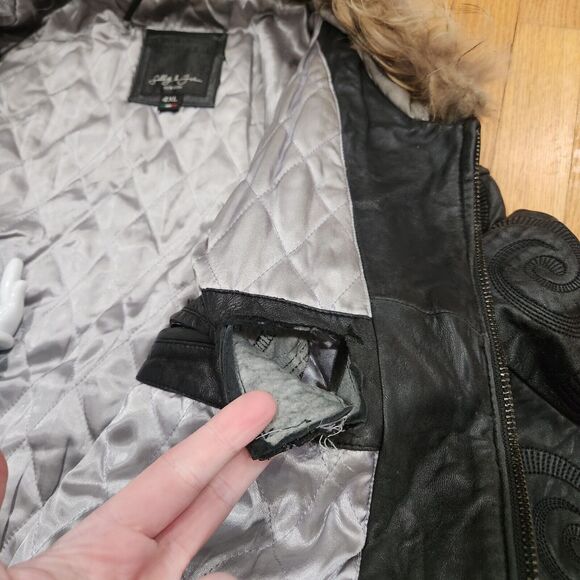 Sally & John New York Mens 4XL Hooded Leather Bomber Jacket Black Streetwear - Picture 14 of 16